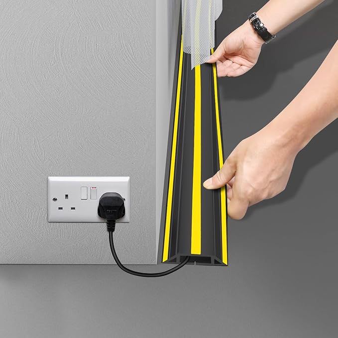 TFMUZERT 4 ft Cord Covers for Wires on Floor, Heavy Duty PVC Duct Floor Cord Cover, Floor Cable Cover Easy to Unroll Prevent Trip Hazard for Home Office or Outdoor Settings