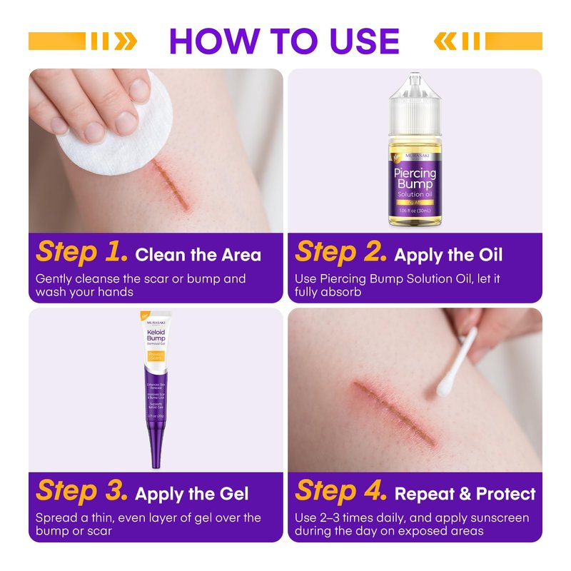 Piercing & Keloid Bump Solution Oil & Gel Kit, Piercing Aftercare Treatment Piercing Bump Solution Aftercare Oil (30 mL) + Keloid Bump Removal Gel (20 g) (0.71 oz (20g))