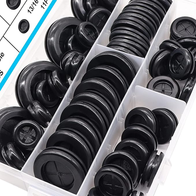 Hmknana 53Pcs Rubber Grommet Kit, 6 Sizes Firewall Grommets Rubber Hole Plugs for Wiring, Automotive Firewall, Cabinet Cable Protection, 5/8" 13/16" 7/8" 1" 1-3/16" 1-1/2" Drill Hole Rubber Gaskets