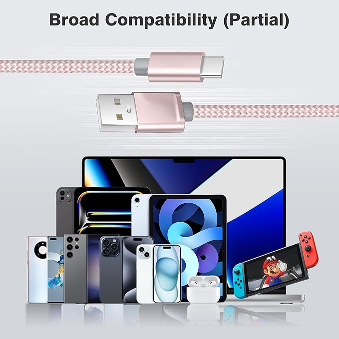 Elebase for iPhone 17 16 Pro Max Charging Cable 1.5/3.3/6.6FT 3Pack,USB A to Type C Car Charger Cord,USBC Power Cable for New Apple iPad 10 10th Mini 8 8th 7 7th Air 5 6 6th Airpods 4 4th Generation