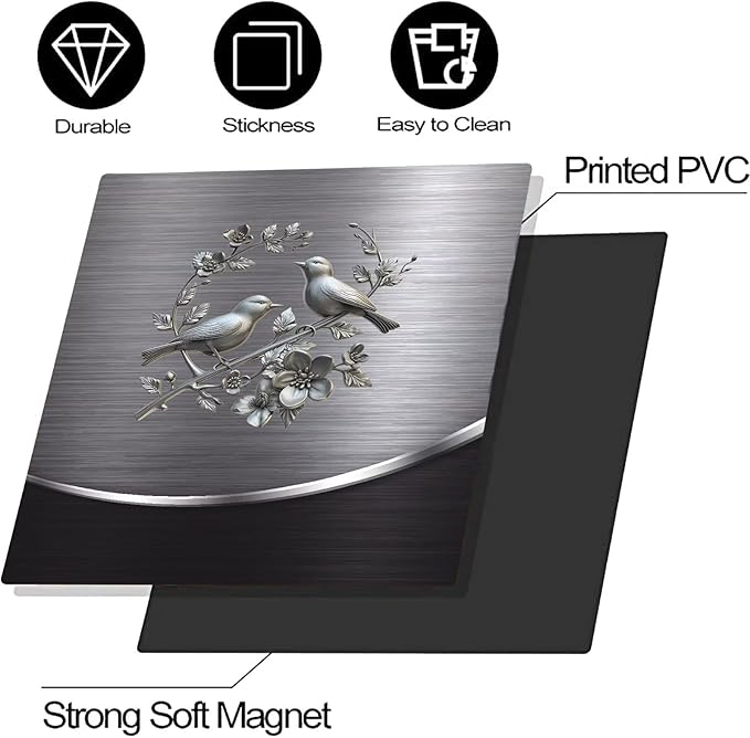 Dishwasher Cover Sheet Magnetic Bird Flower,Grey Metal Silver Pattern Polishing Dishwasher Skin Magnet Decor Silver Texture, 23X26 INCH Steelbird Magnet Rerigerator Wrap, Kitchen Full Panel Decal