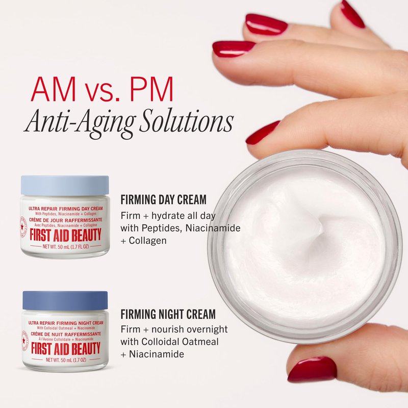 First Aid Beauty - Ultra Repair Hydra-Firm Night Cream, Hydrating Night Repair Skin Cream, Visibly Combat Signs of Aging, Deeply Rich & Buttery Texture, Alcohol Free, Sensitive Skin Safe, 1.7 oz