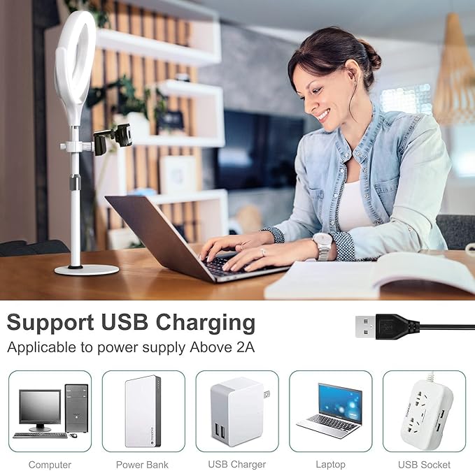 8 inch Desk Ring Light with Stand, Adjustable Zoom Lighting for Computer, Circle Light for Video Conference, Zoom Calls, Virtual Meeting, Video Recording, Streaming, Podcast
