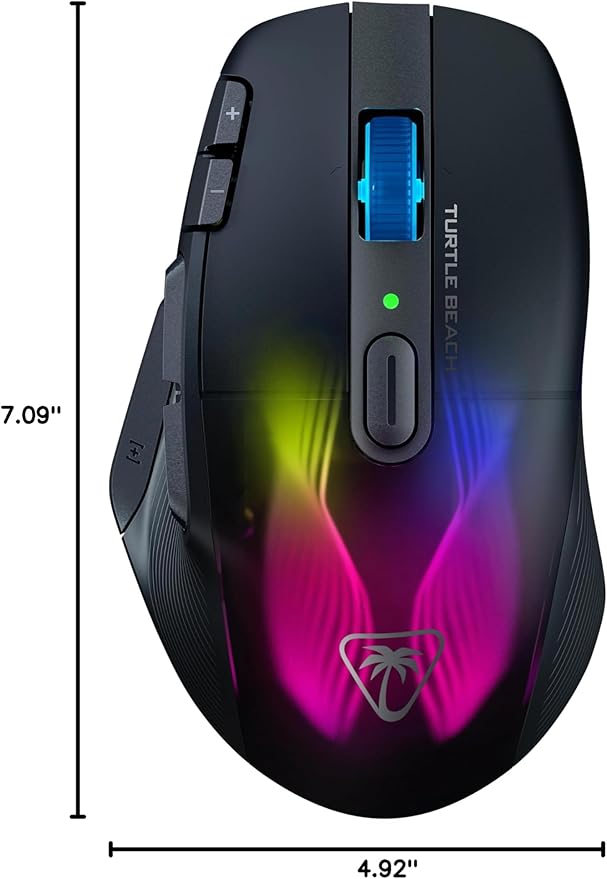 Turtle Beach Kone XP Air Wireless RGB Gaming Mouse, 19000 DPI Optical Sensor, 100-hour Rechargeable Battery & Charging Dock, 29 Programmable Inputs, Ergonomic Design, Bluetooth, 4D Wheel – Black