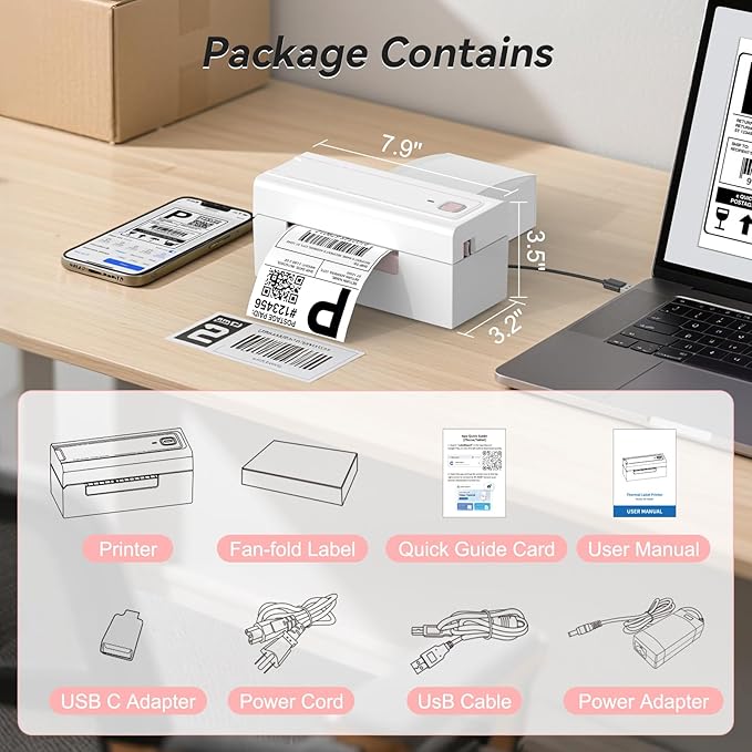Hoorola Bluetooth Thermal Label Printer, Wireless 4x6 Shipping Label Printer for Small Business & Shipping Packages, Support iPhone, Android, Windows, macOS, Work for Amazon, Shopify, Etsy, USPS