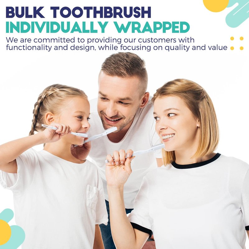 Yetene 400 Pack Individually Wrapped Disposable Toothbrush Bulk Hard Bristle Adult Manual Tooth Brush Travel Toothbrushes Single Use Toothbrush for Homeless Women Men Hotels Guest Rooms, White
