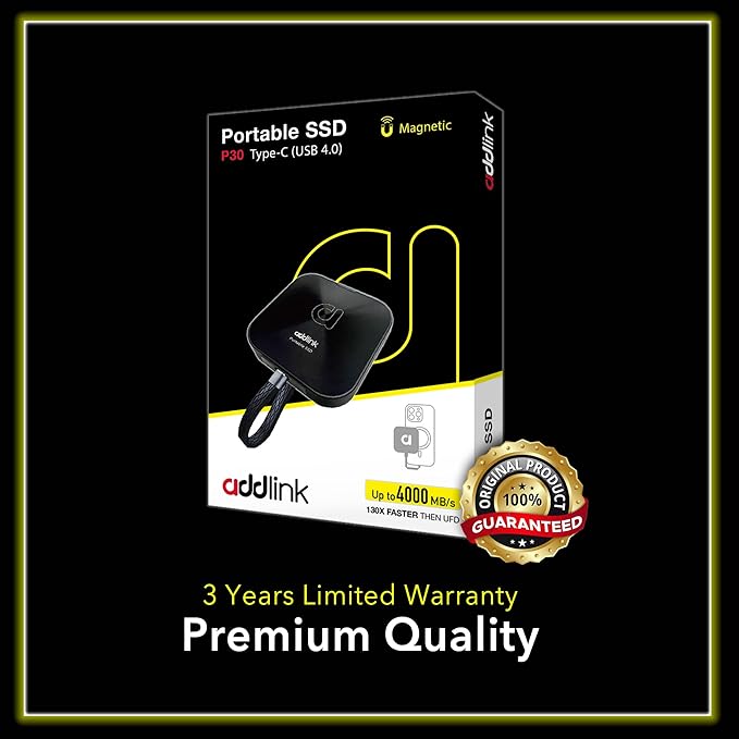 Addlink P30 2TB External SSD USB4 4000MB/s Type C Compatible thunderbolt 4, Tesla, iPhone15/16&iPad&Mac, Steam Deck/Android/PS5&4 Smart TV Magsafe ProRes 4K 120fps, Includes USB4.0 Cable Aluminum case