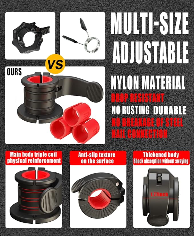 ZY-HUAN Barbell Clips 1 inch I Multi-Size Adjustable Weight ClipsIBarbell Clamps 1 inch IQuick Release Barbell Collar Pair of Locking for Dumbbell Bar (red)