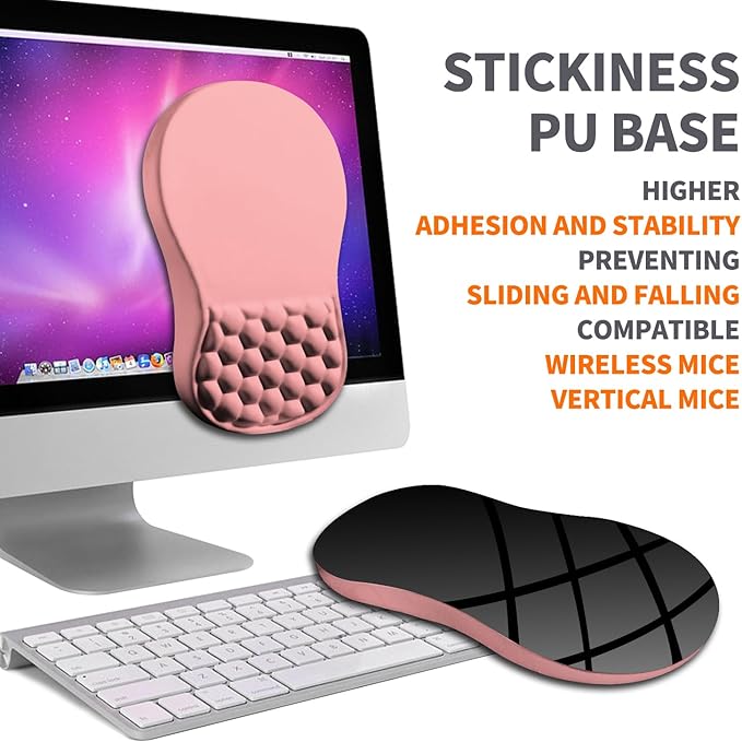 Armanza Ergonomic Joint Wrist Support Mouse Pad with Memory Foam Cushion Massage Bump, Carpal Tunnel Pain Relief Mousepad Slope Design for Wrist Rest, 11.8x7.9 in, Pink