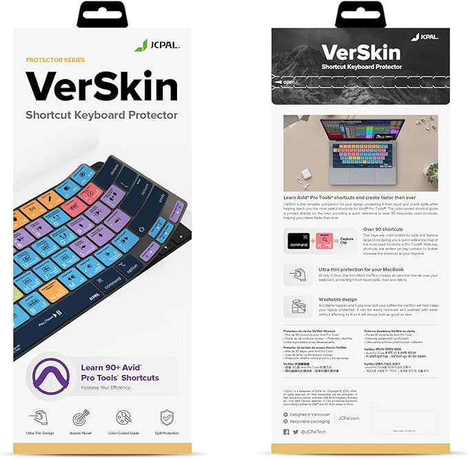 JCPal Avid Pro Tools Shortcut Guide Keyboard Cover for Apple MacBook Pro 14 inch / 16 inch (M1–M5), MacBook Air 13 inch / 15 inch (M2–M5) and MacBook Neo (US–Layout)