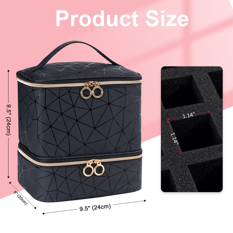 Uross Nail Polish Organizer Bag Holds 30 Bottles Nail Polish & Nail Kit -Nail Polish Storage Organizer Bag Nail Supplies Organizer Case for nail tech - Lightpink