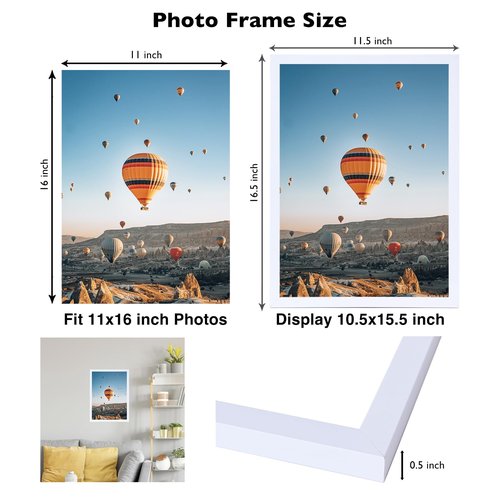 JCJMY 11x16 Picture Frame White for Wall Hanging, Wall Mounting Horizontally or Vertically, 11 x 16 Wall Gallery Poster Photo Frame with Shatter Resistant Plexiglass, White