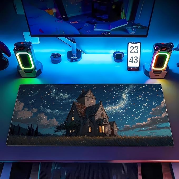 Starry Night Desk Mat, Abstract Swirl Large Mouse Pad 31.5x15.7 in