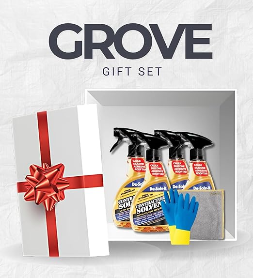 4x Contractors Solvent Citrus Scent by De-Solv-it 32 oz Liquid Bundle with Microfiber Cloth + Cleaning Gloves β Heavy-Duty Degreaser Spray β Adhesive, Tar, and Grease Remover β Gift Set (6 Items)