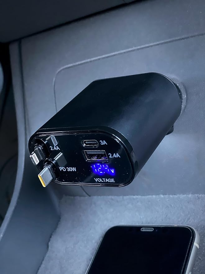 Ulti Charge iPhone Car Charger USB C Fast Charge Charging Retractable Car Charger Auto Adapter, Powerful 120W 4-Port USB-C & USB-A and Lightning iPhone, Samsung, Tablets USBC Charger Block