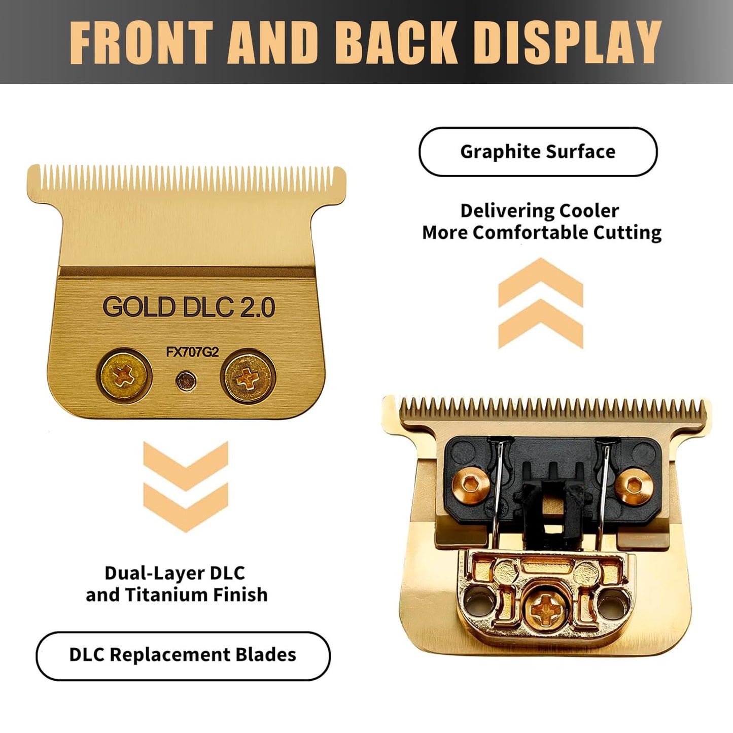 FX707Z Replacement Trimmer Blades compatible with BaByliss PRO PRO FX787 & FX726 Trimmer Trimmer Blade,DLC 2.0 Trimmer Blade (Golden-1PC)