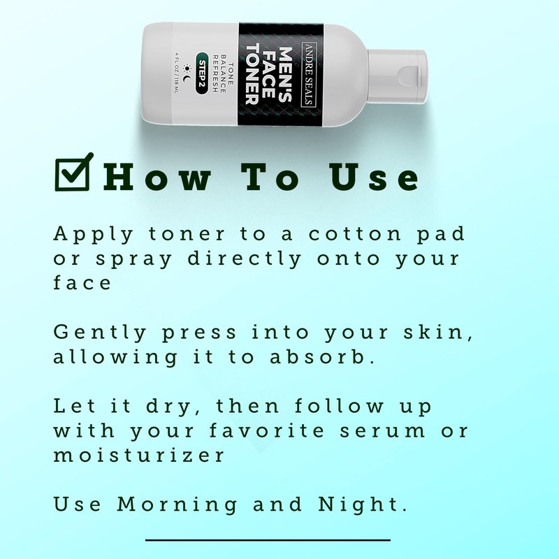 Andre Seals Face Toner for Men | Organic Witch Hazel, Hyaluronic Acid & Green Tea | Pore Minimizer, Hydration, Astringent, Face Tightener, Hydrating Toner, Oil Control, | Facial Toner & Men Skin Care
