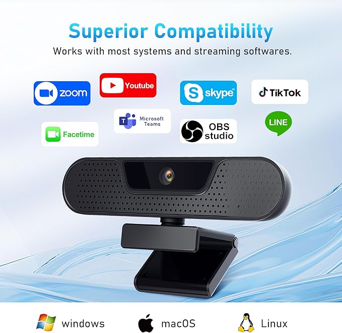 VIZOLINK 4K Webcam, Computer Camera with 4 Noise-canceling Microphones for Computer/Laptop/Mac, Privacy Cover and Tripod, Work with Video Conference, Live Streaming, Gaming, Video Calls, Zoom