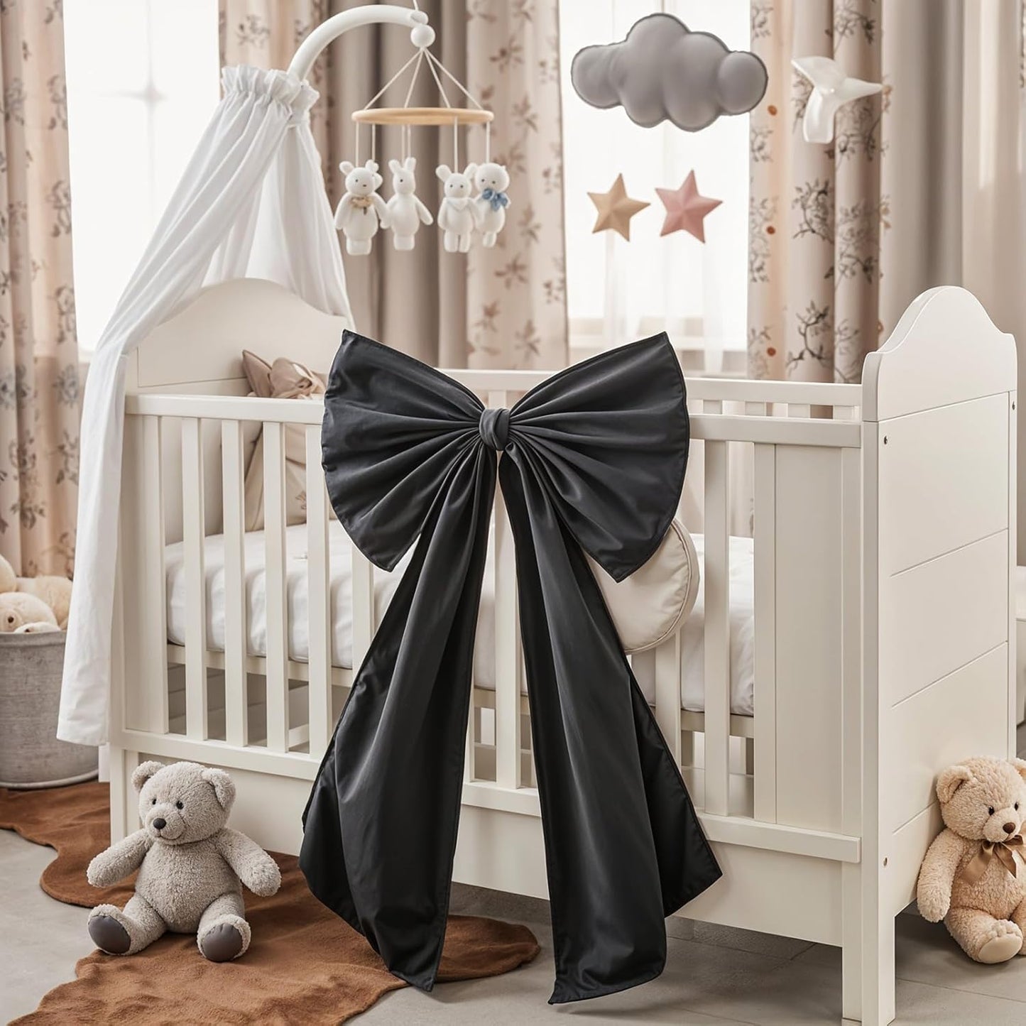 Skiennix Black Bow Decor - 40 x 24 Inches Large Satin Ribbon Tie for Wedding & Birthday Backdrop
