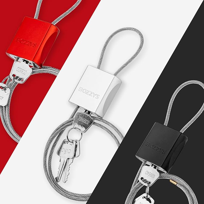 BOZZYS Cable Padlock with 3 Keys | L 1.15ft(0.35m),D 1/6in(4mm) Adjustable Steel Cable Lock | Aluminum Locks for Bikes, Gate, Lockers & Outdoor Gear | Weatherproof & Silver