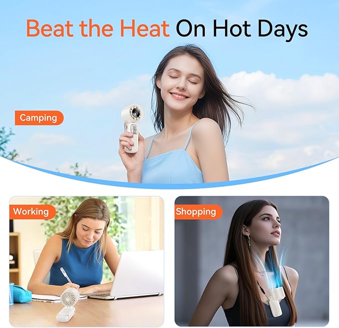 KIMMOO 3-in-1 Portable Handheld Turbo Fan-100 Speeds, 15000 RPM, 10Hrs Cooling, LED Display, 90° Rotation, Travel Fan, Mini Foldable Hand Held Personal Fan for Women Men (white)
