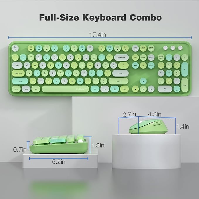 KNOWSQT Wireless Keyboard and Mouse Combo, Green 104 Keys Full-Sized 2.4 GHz Round Keycap Colorful Keyboards, USB Receiver Plug and Play, for Windows, Mac, PC, Laptop, Desktop