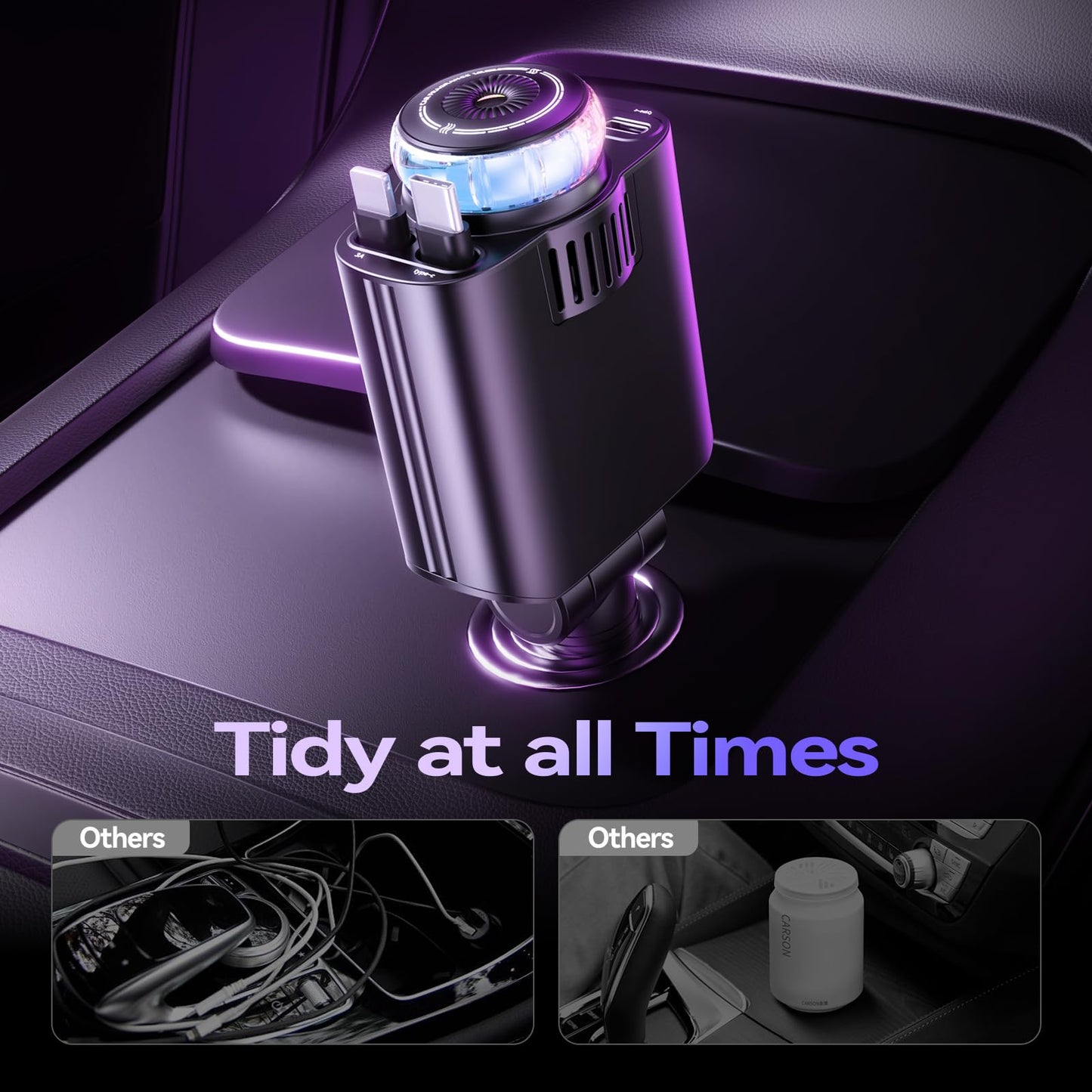 Retractable Car Charger with Aromatherapy and Starlight, 5 in 1 USB C Car Charger Adapter, 69W Fast Charging Cars Phone Chargers, Cars Air Freshener Compatible with iPhone 17 16 15 14 13 and Android