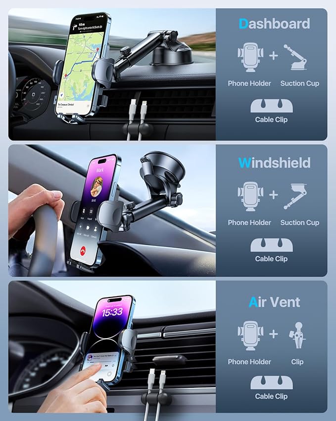 HTU Car Phone Holder【2026 Upgraded 100+LBS Suction & Safety Cert】 Cell Phone Car Mount for Truck Heavy Duty Phone Holder for Dashboard/Windshield/Vent for iPhone 17 16 Pro Max, Green