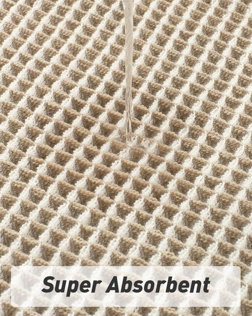 AMOAMI Upgraded Waffle Bath Mat, Super Absorbent Non Slip Bath Mats for Bathroom Floor, Machine Washable Bathroom Rugs with Tassels, Rubber Backed Bathroom Mats, Ultra Soft, 18" x 30",Brown & Cream