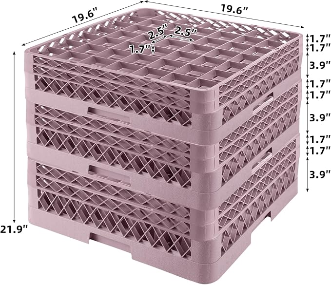 3 Pack 49 Compartment Commercial Dish Drying Rack with 2 Extenders | Durable Polypropylene Glass Rack | Quitly Clean Divided Dishwasher Rack for Restaurants Bar Hotel Canteen Kitchen Cafes
