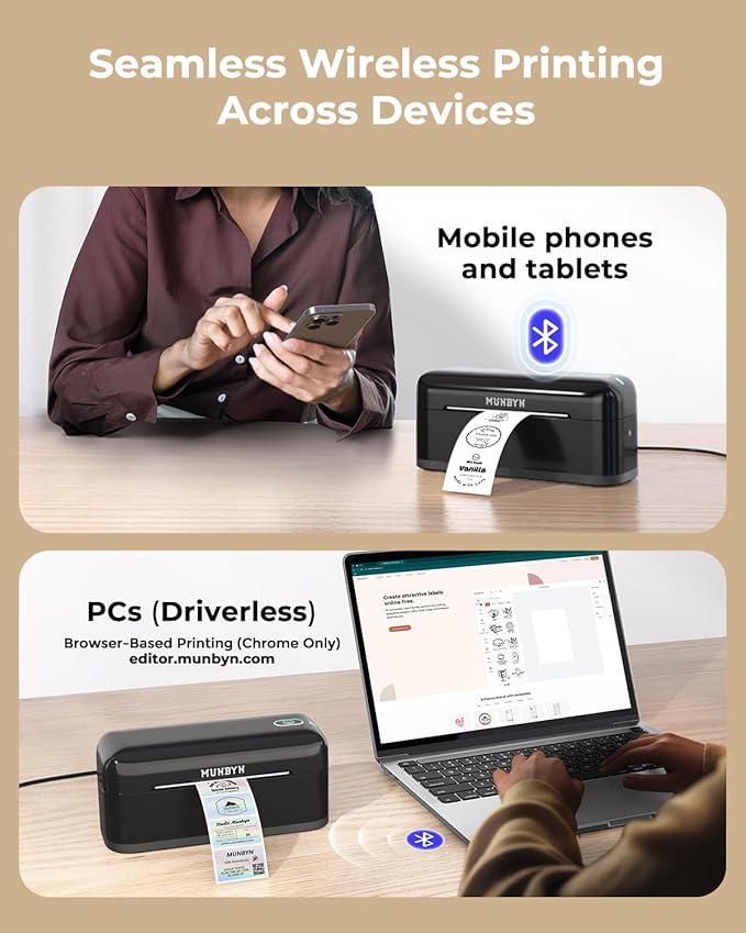 MUNBYN Bluetooth Thermal Label Printer RealWriter RW402B, 4x6 Shipping Label Printer for Small Business, Compatible with Android, iPhone and Windows, Mac, Chromebook