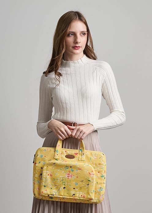 Maison d'Hermine Laptop Bag with Pocket Upto 13.5 inch Stain and Water Repellent Cotton Canvas Spring Summer (Colmar - Yellow)