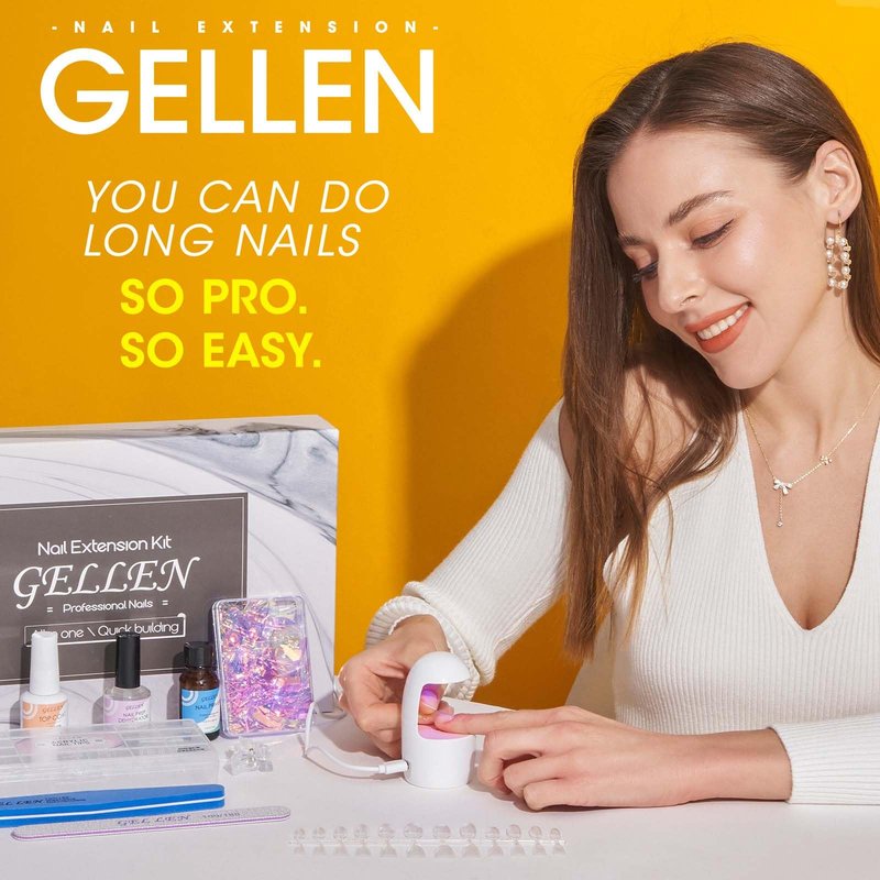 Gellen Gel Nail Kit Stiletto Nail Extension Kit 240pcs Long Almond 12 Sizes Acrylic Nail Tips Kit with Everything Nail Glue Gel U V Nail Lamp for Women Salon Nail Art