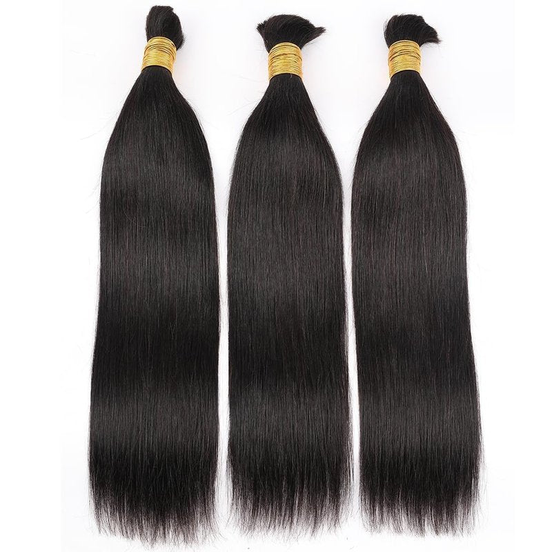 Human Braiding Hair Extensions - 20 Inch Straight Bulk Virgin Hair for Boho Braids | Natural Black, 100g
