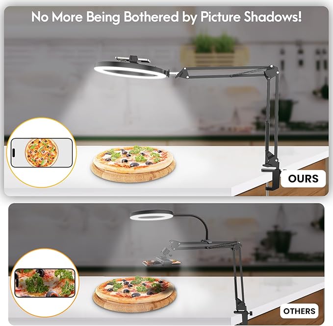 Ring Light for Desk, Overhead Phone Mount with 10" Selfie Light with Stand, Luxsure Phone Tripod with Light for Recording, Streaming, Vlogging, TikTok YouTube Creator Essentials with Bluetooth Control