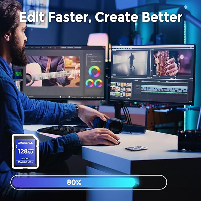 DIGIERA 128GB LSU100 SDXC UHS-II Memory Card - up to 280MB/s, C10, U3, V60, 6K, SD Card for Computers, Digital Cameras, Home Theatre Devices, Car Navigation Systems (1 Pack)