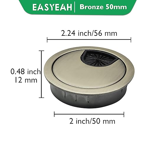 EASYEAH 2 Pcs Desk Grommet 2" / 50 mm, Desk Cord Hole Cover, Cable Grommet Metal Zinc Alloy Materilal, Desk Hole Grommet for Home & Office Pc, Detachable Cable Cord Organizer-Bronze