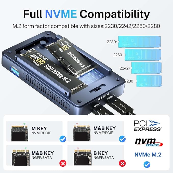 ACASIS 40Gbps M.2 NVMe SSD Enclosure, Cooling Fan, Compatible with 40Gbps / USB 4.0, Tool-Free, Aluminum Dock Dual Monitor, Support Software RAID, 2 USBC 40Gbps for M1/M2/Windows