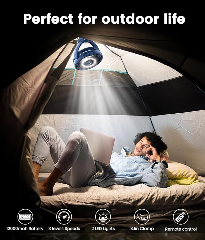 Korbot 8-inch Clip on Fan -20000mAh Portable Fan Battery Rechargeable with 3 Speeds and Strong Airflow, USB Fan Small Desk Fan Personal Quiet Fan for Office Stroller Bedroom and Camping.