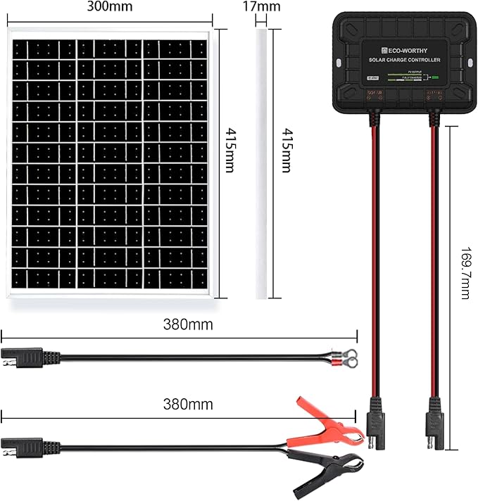 ECO-WORTHY Solar Panel Kit 25W 12V Solar Battery Charger Trickle Maintainer, 25W Solar Panel + Adjustable Mount Bracket + Upgrade Controller,for 12V Batteries Cars RV Boat Motorcycle Marine