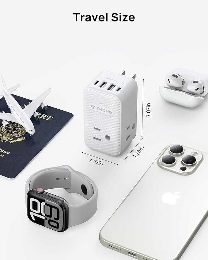 TROND Outlet Extender with 2 PD 20W USB C Charger, 3 AC Multi Plug Outlet Splitter with 360 Rotating Plug, USB Wall Socket Adapter, A Small Charging Station for Kitchen Bathroom Cruise Essentials