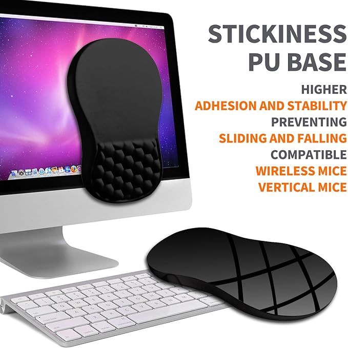 Armanza Ergonomic Joint Wrist Support Mouse Pad with Memory Foam Cushion Massage Bump, Carpal Tunnel Pain Relief Mousepad Slope Design for Wrist Rest, 11.8x7.9 in, Black