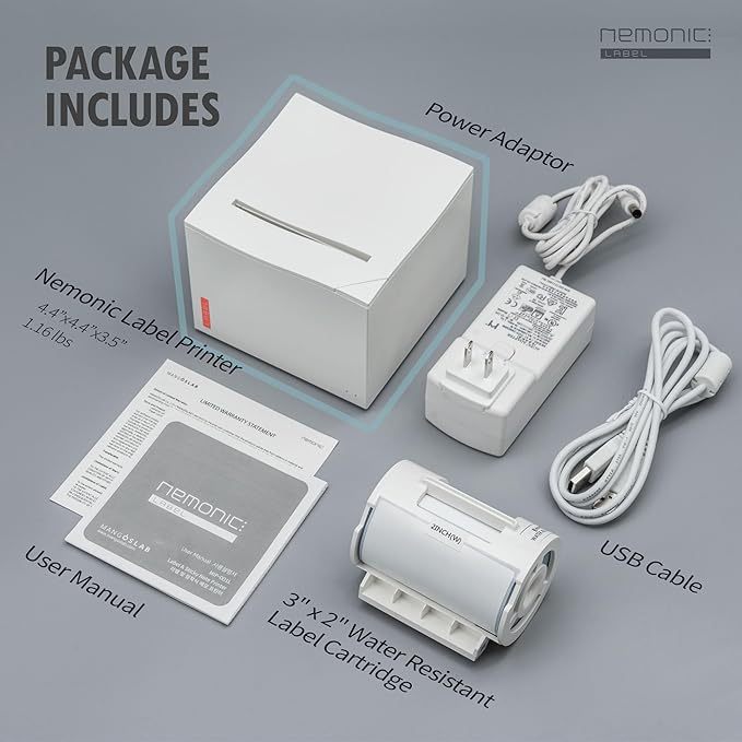 MANGOSLAB Nemonic Label Printer | Inkless Bluetooth Thermal Label Printer for Small Business | Durable Shipping Label Maker & Portable Wireless
