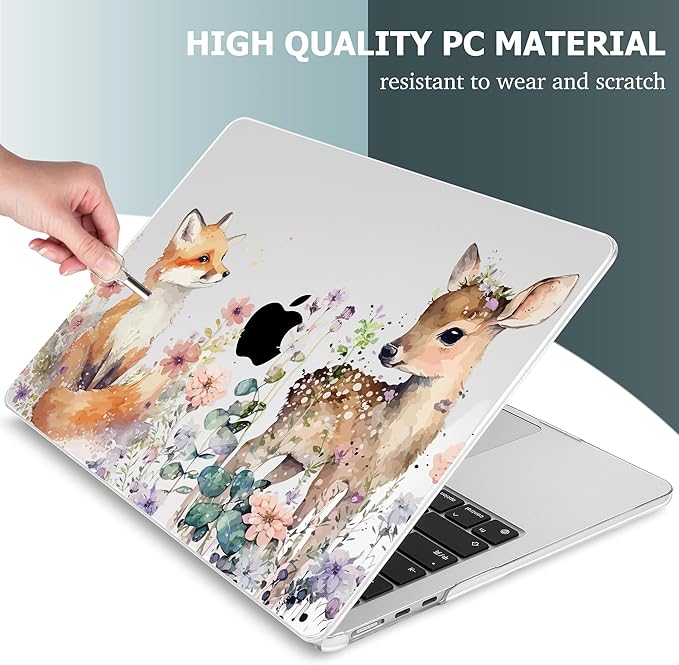 Mektron for 2026 MacBook Air 13-inch M5 Laptop Case A3449 with 13.6-inch Liquid Retina Display Fits 2025 A3240 M4 2024 A3113 M3 2023 A2681 M2 Printed Hard Shell for MacBook Air 13.6", Fox and Deer