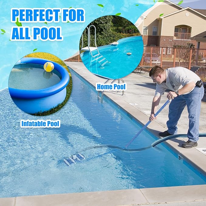 14 Swimming Pool Vacuum Head with Wheels 1-1/4 x 18ft Flexible Vacuum Hoses and Skimmer Net Swimming Pool Cleaner Equipment for Above Ground and Inground Cleaning Supply
