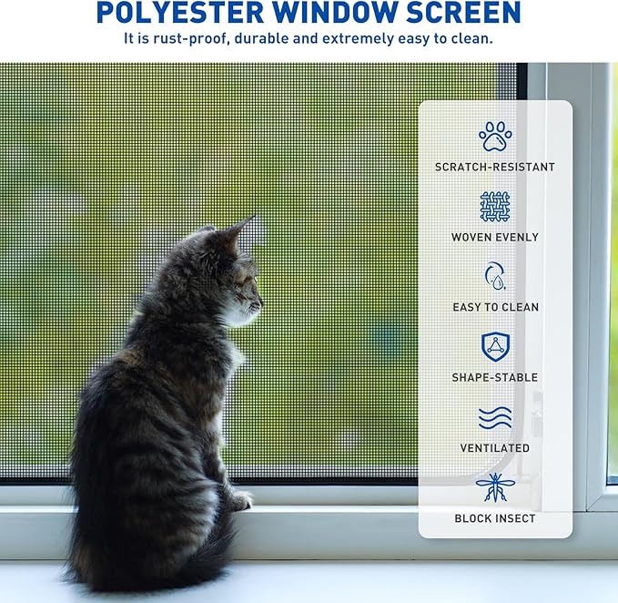 MAGZO Window Screen Replacement Mesh Roll, 37.4in × 16.4ft Upgraded Thicker 360g/m² Heavy Duty Polyester Screen Mesh Ideal for Patio Porch Sliding Repair Kit 14x11Mesh