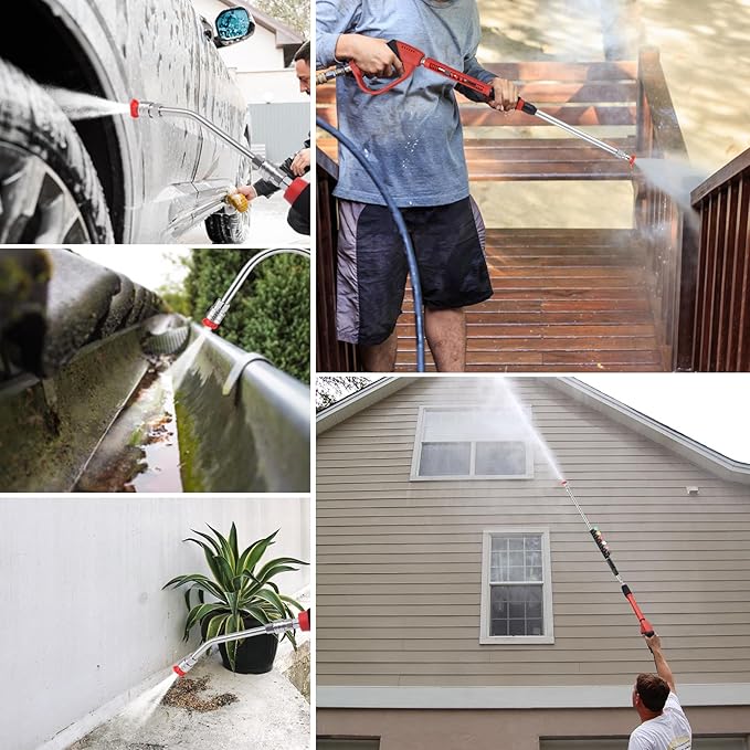 135 Inch(11.25ft) Pressure Washer Extension Wand for Gutter Roof, 6 Pcs Pressure Washer Gutter Cleaner Attachment with 6 Pcs Nozzle Tips, 1/4â Quick Connect Fitting(4000 PSI)
