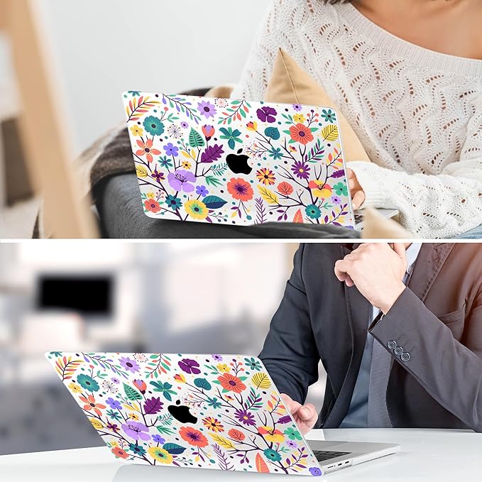 TWOLSKOO for MacBook Air 13 inch Case M5 2026 M4 2025 M3 M2 2024-2022 A3449 A3240 A3113 A2681, Plastic Hard Shell & Keyboard Cover & Screen Film for MacBook Air 13.6 inch Case, Colorful Flowers