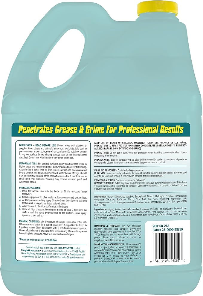 Simple Green Oxy Solve Total Outdoor Pressure Washer Cleaner â 1 Gal