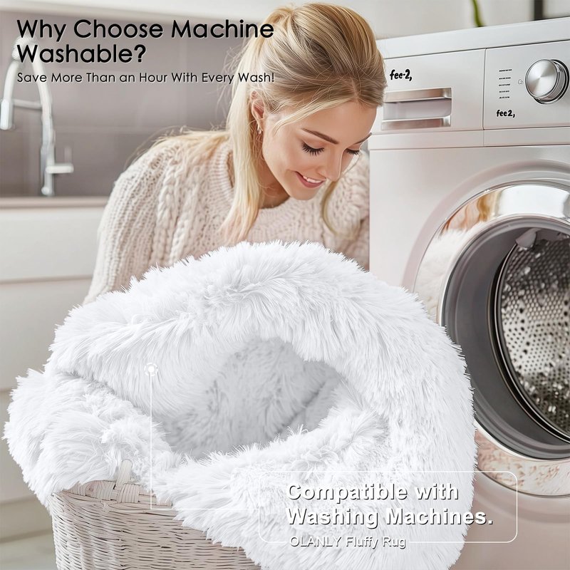 OLANLY 7x10 Machine Washable Large Area Rugs for Living Room, Bedroom, Soft Fluffy Shaggy Bedside Rug, Indoor Floor Carpet for Kids Girls and Boys, Dorms, Nursery, Home Decor Aesthetic, White